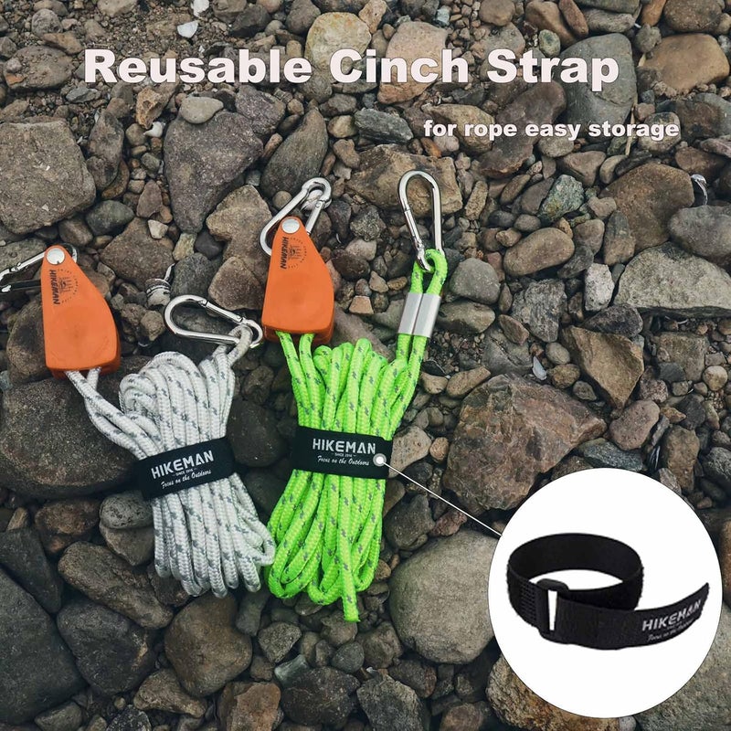HIKEMAN Camping Rope with Ratchet Pulley,Quick Setup Outdoor Guy Lines Adjustable Tent Tie Downs Rope Hanger for Canopy,Kayak and Canoe,Grow Light (Fluorescent Green) - Image 5
